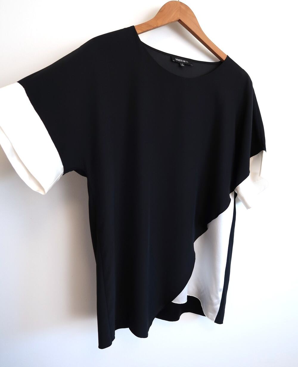 LAFAYETTE 148 Silk Contrast Asymmetric Tunic Top Blouse Neiman Marcus P 2 $795